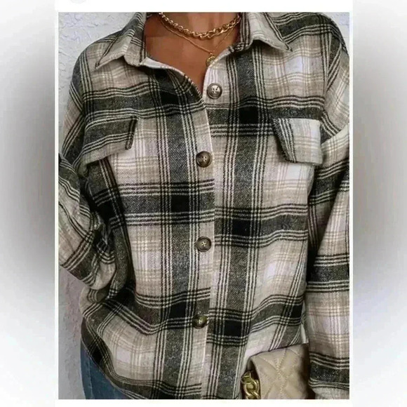 KLD black and tan flannel shacket Size S/M - Picture 1 of 8